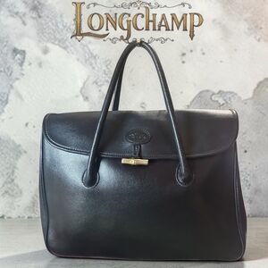 Longchamp Vintage Black Leather Top-Handle Tote Needs Conditioning